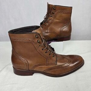 Johnston Murphy J&M 1850 Men's Brown Wingtip Broque Sheepskin Ankle Boots 10.5